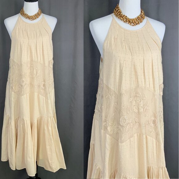 Free People Jar of Hearts BOHO Summer Halter Midi Dress Medium - Picture 3 of 16